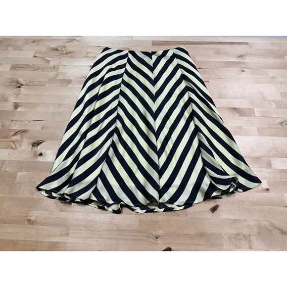 Soft Surroundings Sz Small Green Navy Blue Striped Chevron A-Line Full Skirt - Picture 2 of 9